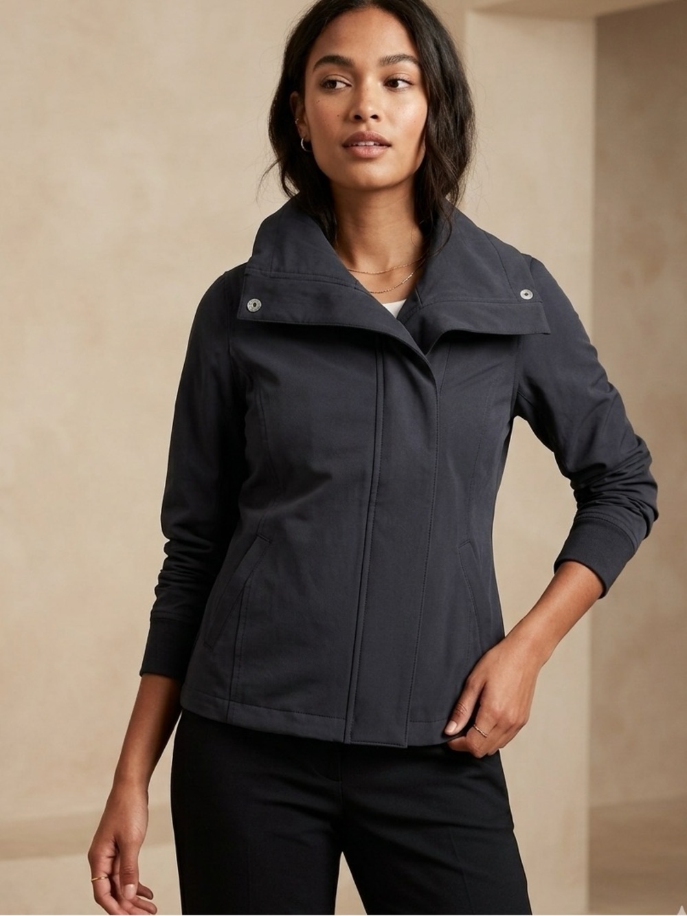 Banana Republic Jacket Womens L Large Black Bomber Zip Up Long Sleeve Casual
